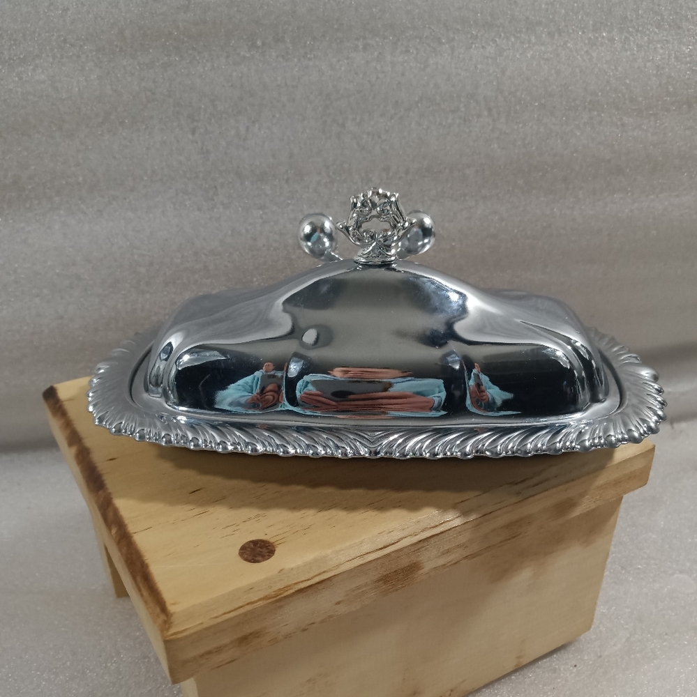 Vintage Shelton Ware Chrome Butter Dish Glass Insert Knife Rest Made In USA